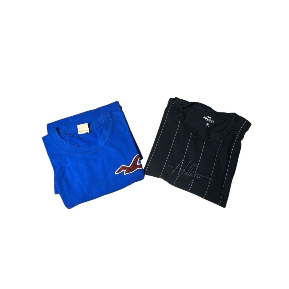 Hollister Bundle Mens Classic Long Sleeve Tee‎ XL Blue Logo & Black White Stripe